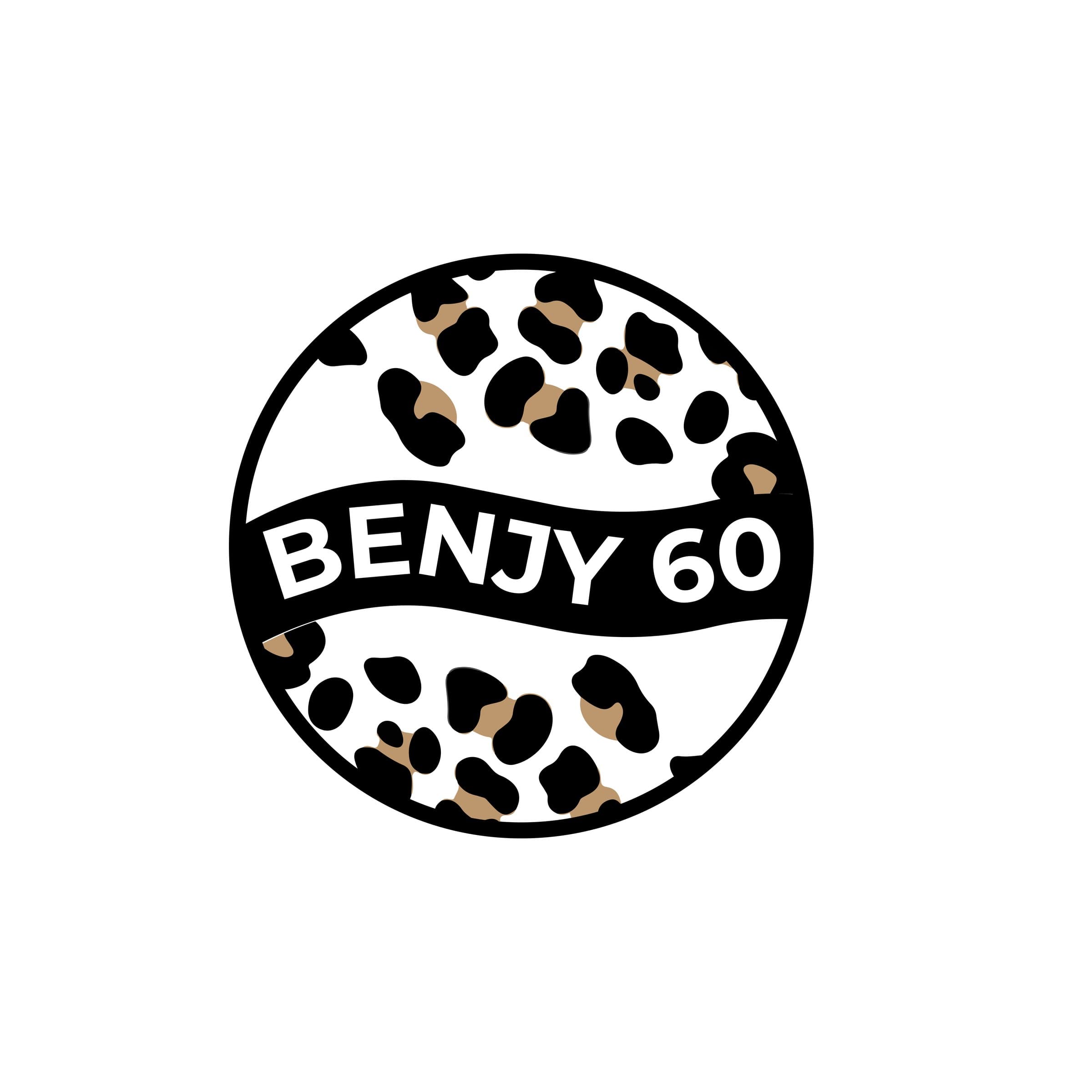 Benjy60 logotype in a leopard-pattern roundel