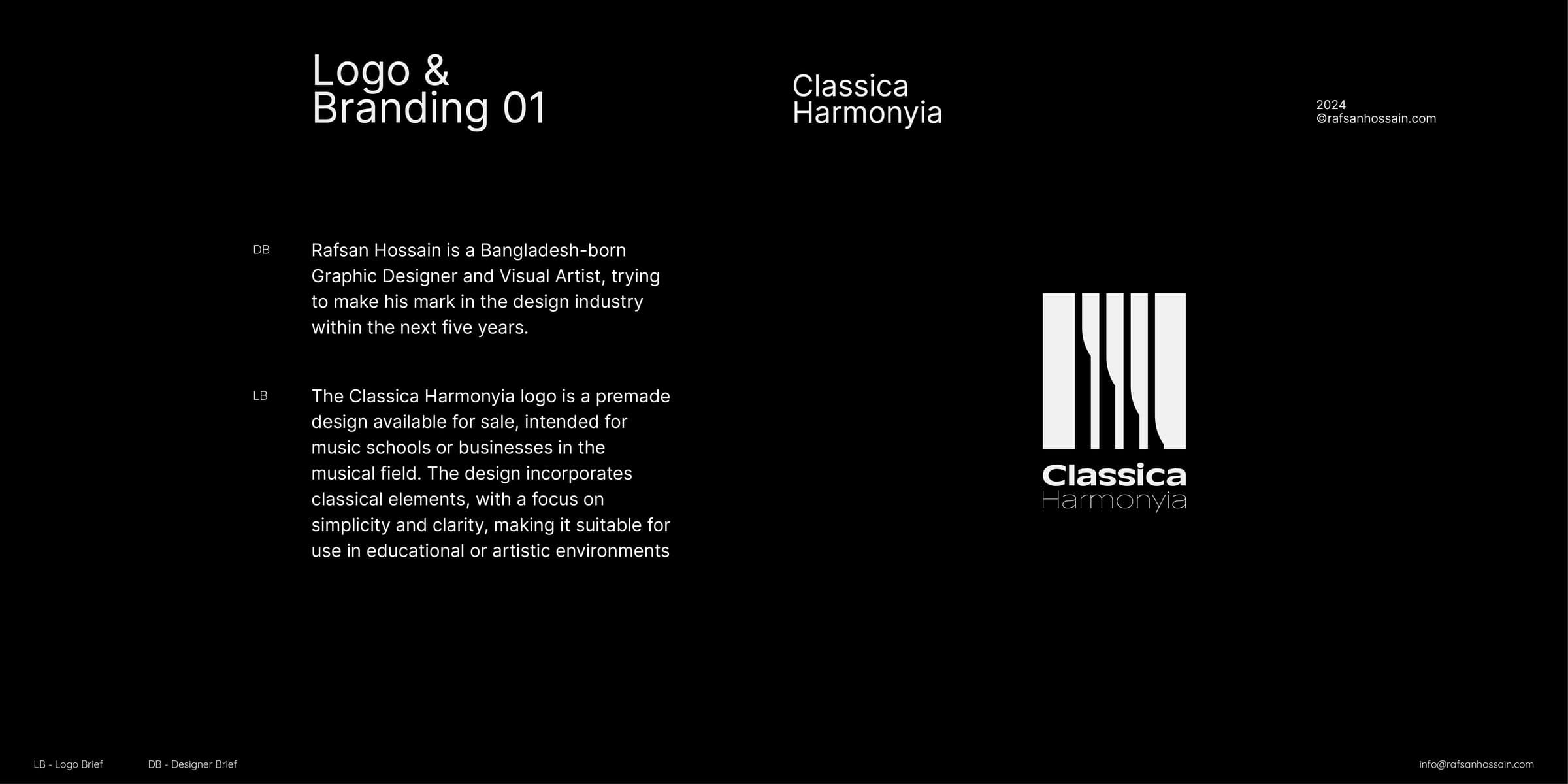 Brand presentation slide with rationale and mark
