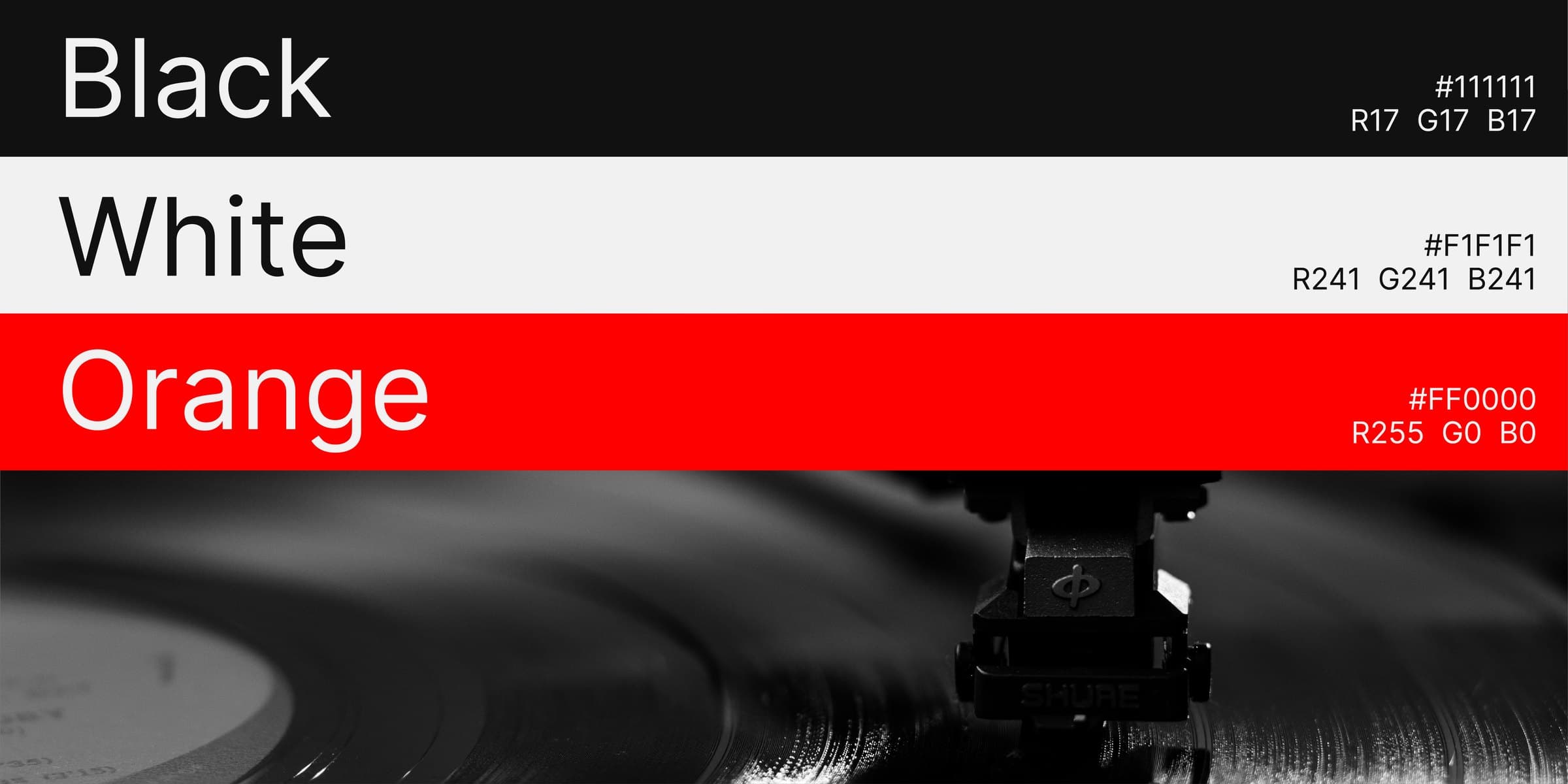 Palette slide — black, white and orange over a vinyl turntable
