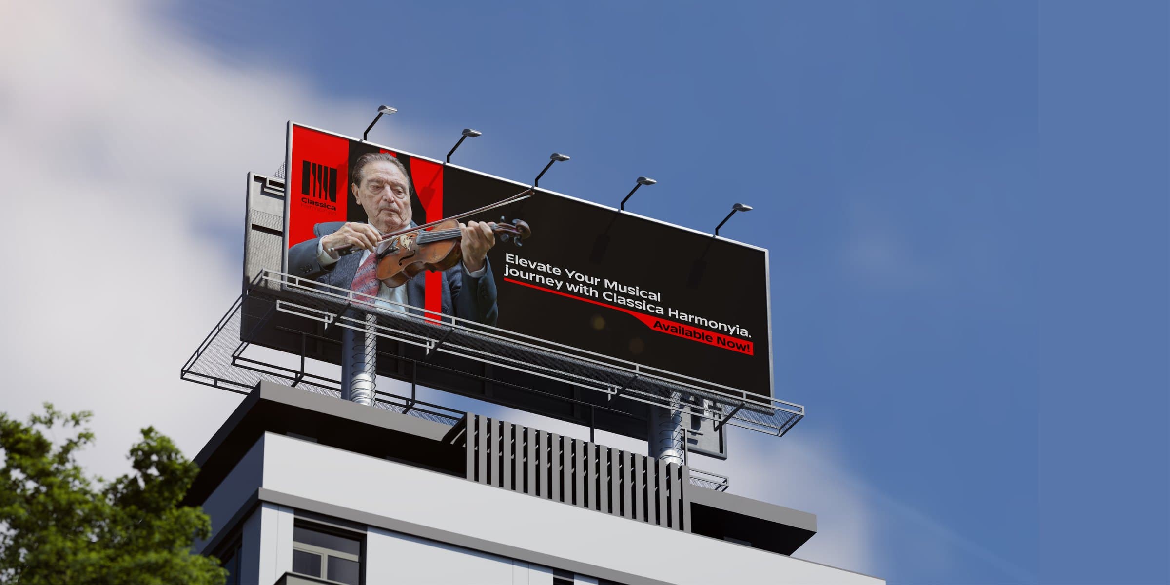 Billboard mockup with violinist campaign visual