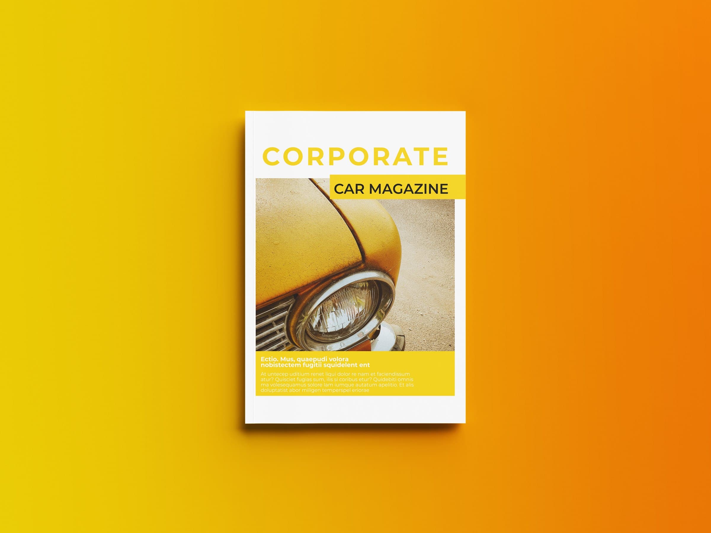 Magazine front cover with vintage car headlight photography