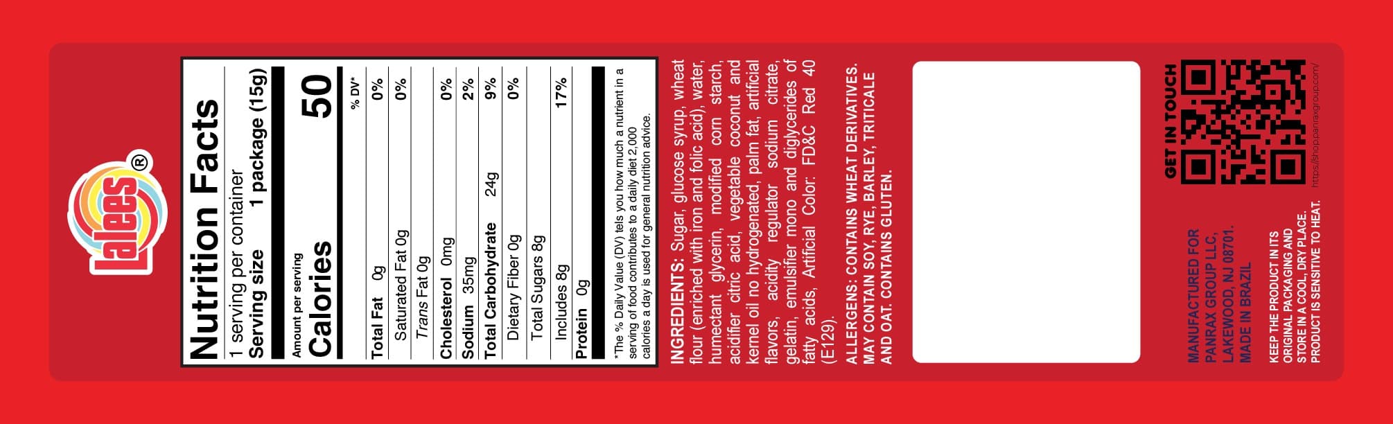Redesigned back label — clean white nutrition grid, QR code, ordered regulatory text