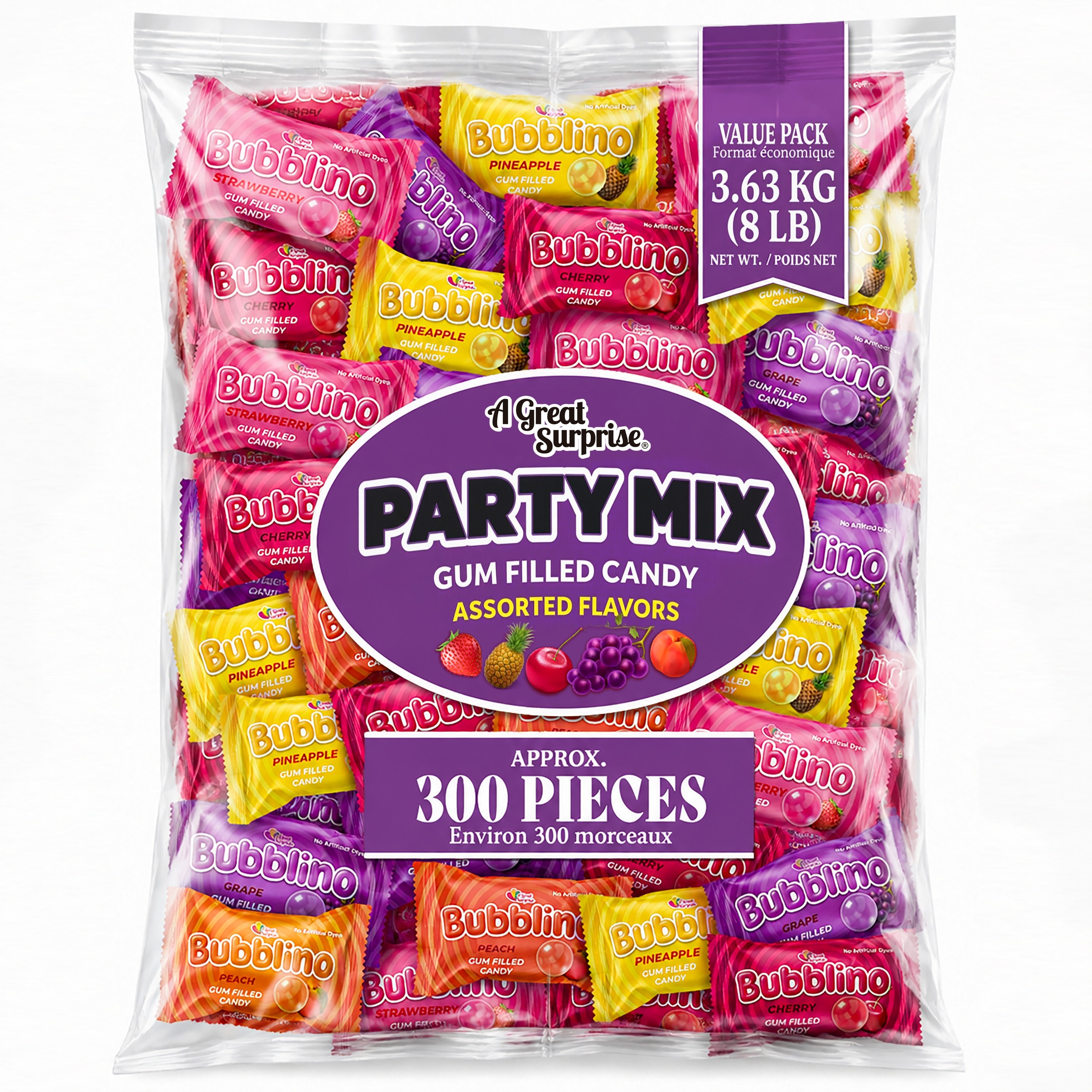 The 8 lb Party Mix value pack, roughly 300 pieces, photographed on white